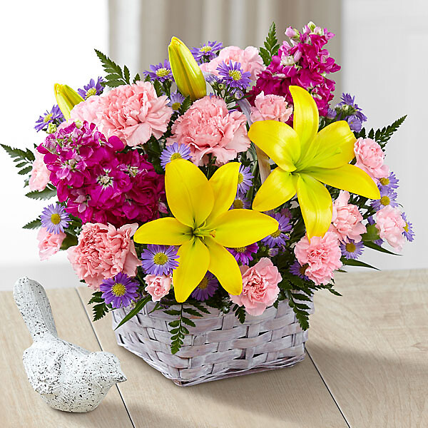 The Bright Lights Bouquet with Lavender Basket