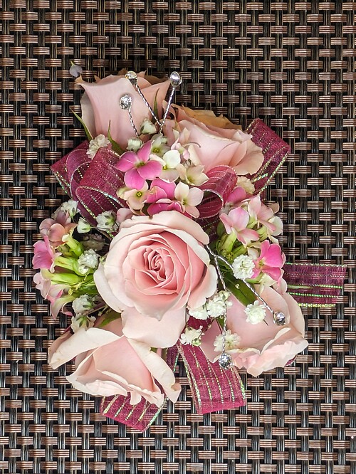 Pink Spray Rose Wrist Corsage